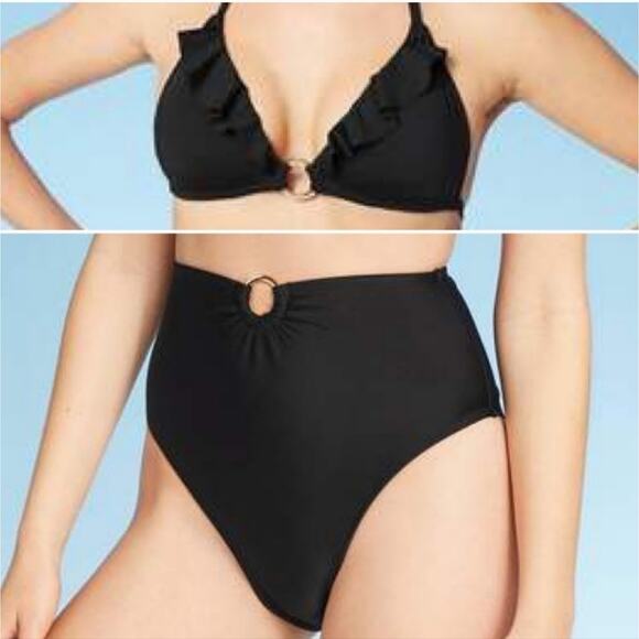 SHADE & SHORE 2PC Black Triangle Bikini Set, Size Sm/Med - Picture 2 of 11